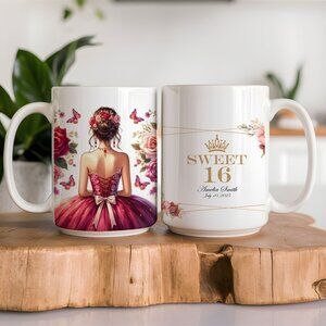 Custom Latte Mug Gift For Sweet Sixteen, Quincenera, 15 Anos